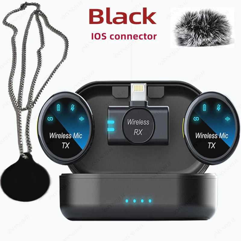 Magnetic Wireless Lavalier Microphone Noise Canceling Necklace Windproof Cap Audio Video Recording Microphone for Smartphone