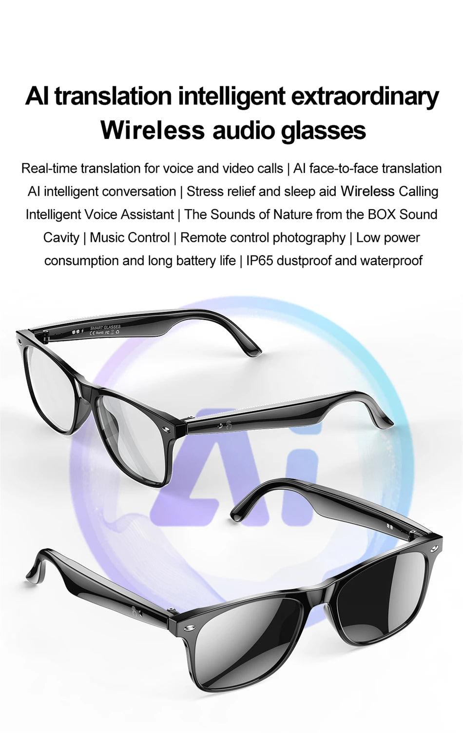 New AI Intelligent Translator Bluetooth Smart Glasses Men 163 Language AI Automatic Dialogue Translation Bluetooth Glasses Women