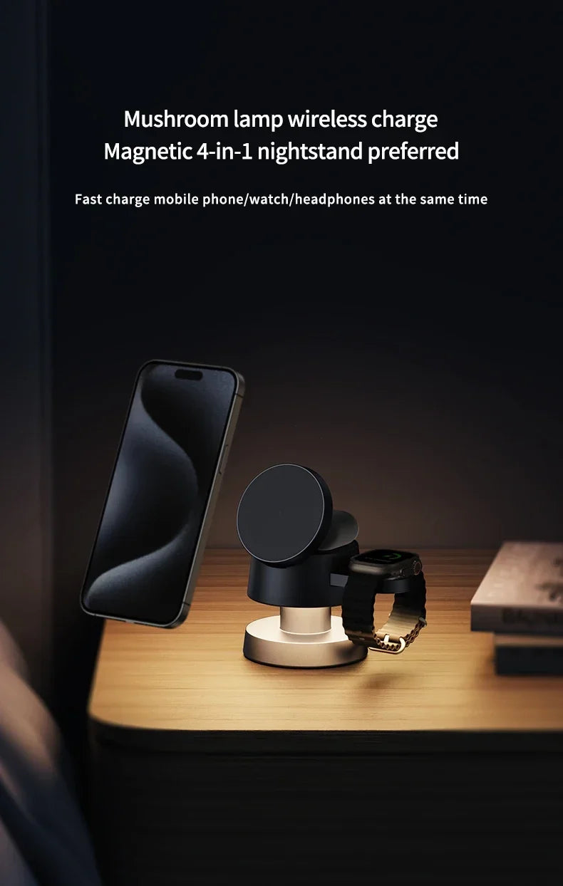 4 in 1 Magnetic Night Light Wireless Charger Stand For iPhone 16 15 14 13 12 Apple Watch 9 8 Airpods Pro Fast Charging Station