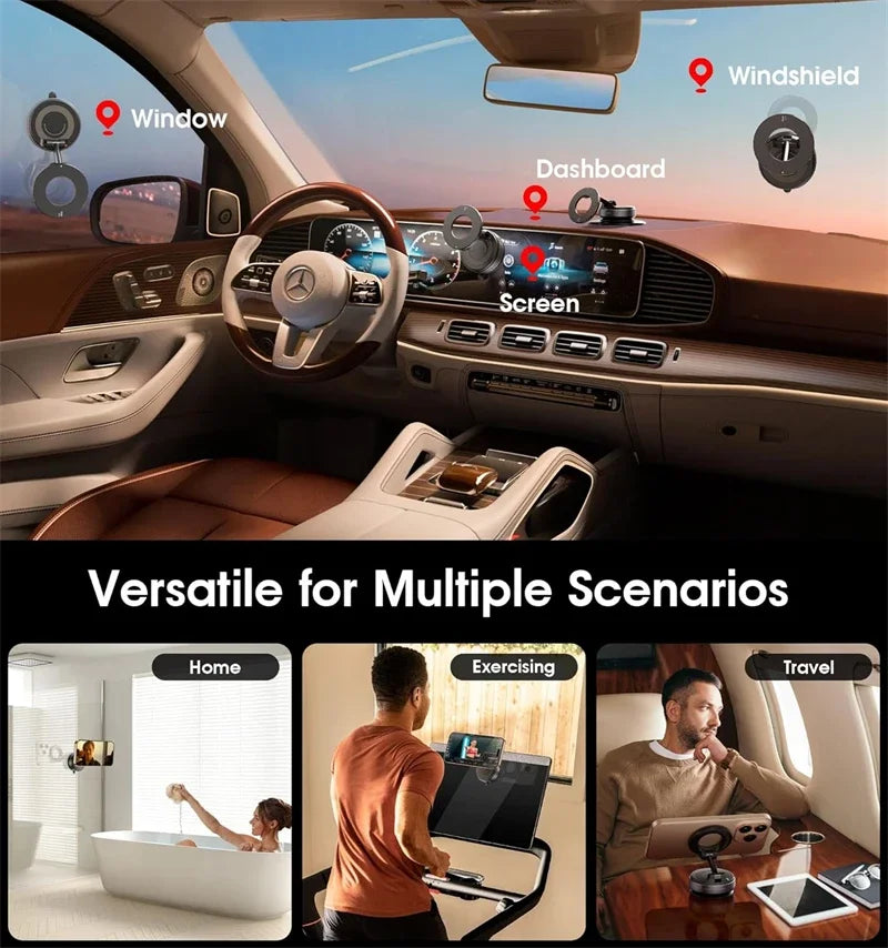 360° Adjustable Vacuum Suction Magnetic Bracket Car Phone Holder for Magsafe IPhone Samsung Foldable Magnet Mag Safe Stand Mount