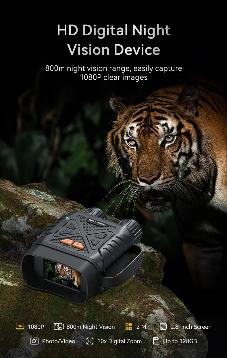 Night Vision Binoculars 1080P - 10x Digital 800m Full Dark Infrared Night Vision Telescope Goggles 2.8” Large Screen For Camping