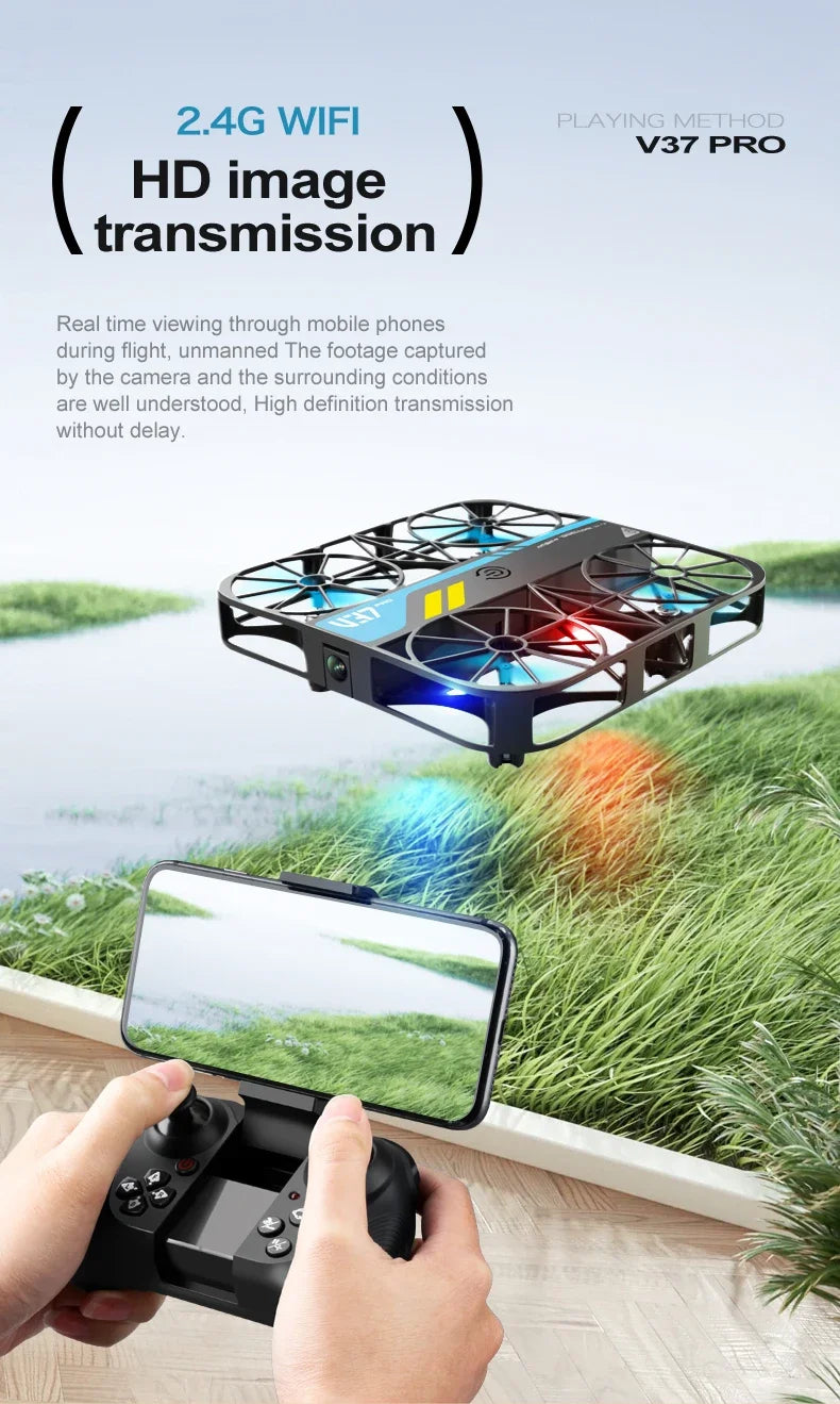 Drone V37 with Camera 8K HD Easy To Carry WiFi FPV Dron Pocket Rc Helicopter Quadcopter Family Toys Gift