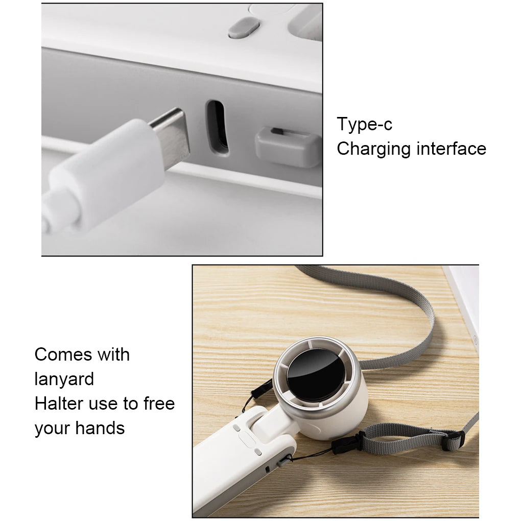 Rechargeable High Speed Turbo Fan Outdoor Portable Handheld Fan Hanging Neck Cooling Fan Mini Foldable Desktop Fan With Lanyard