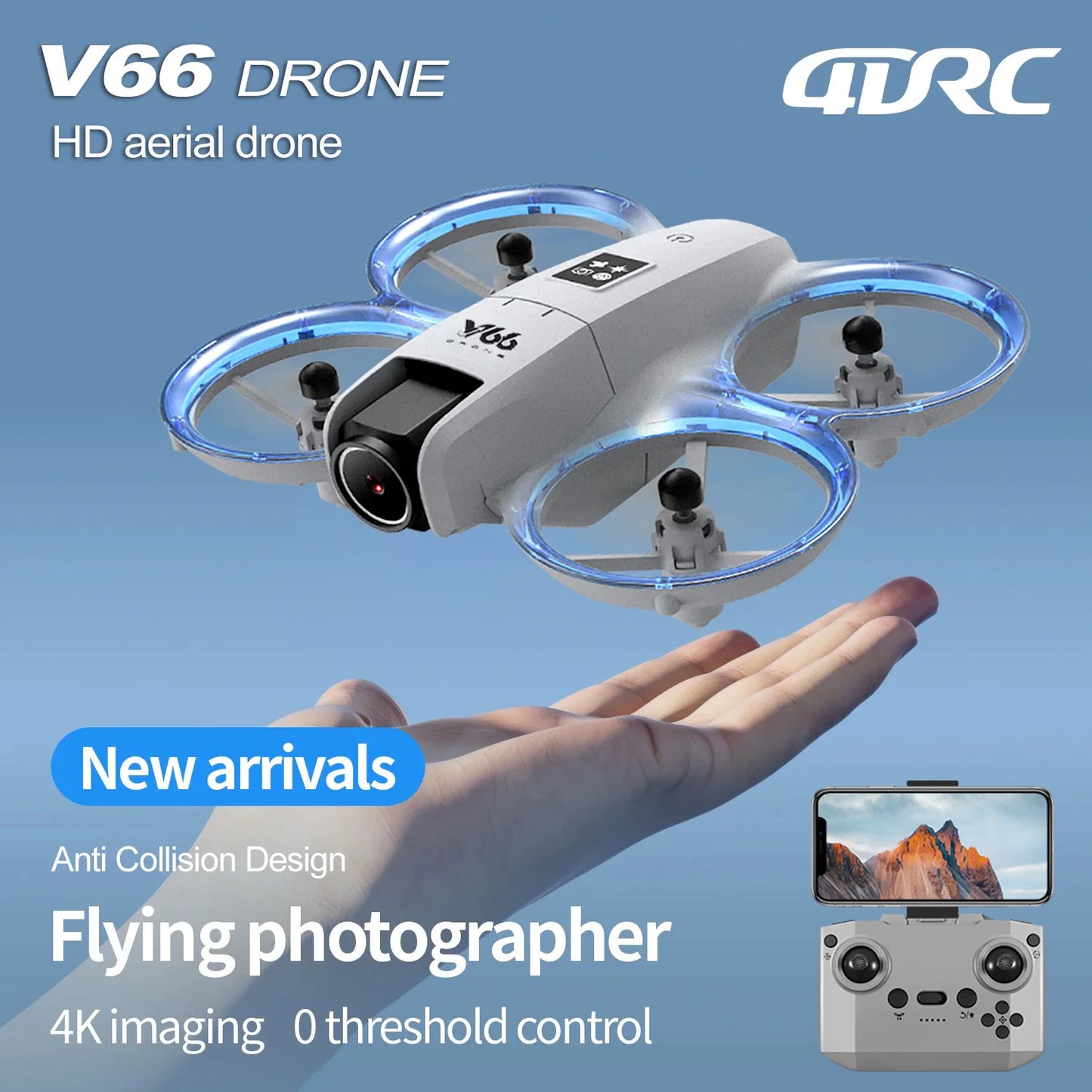 V66 Drone 4K Profesional Dual Camera Headless Mode Obstacle Avoidance WiFi FPV Dron 360° Flip RC Quadcopter Toys for Kids