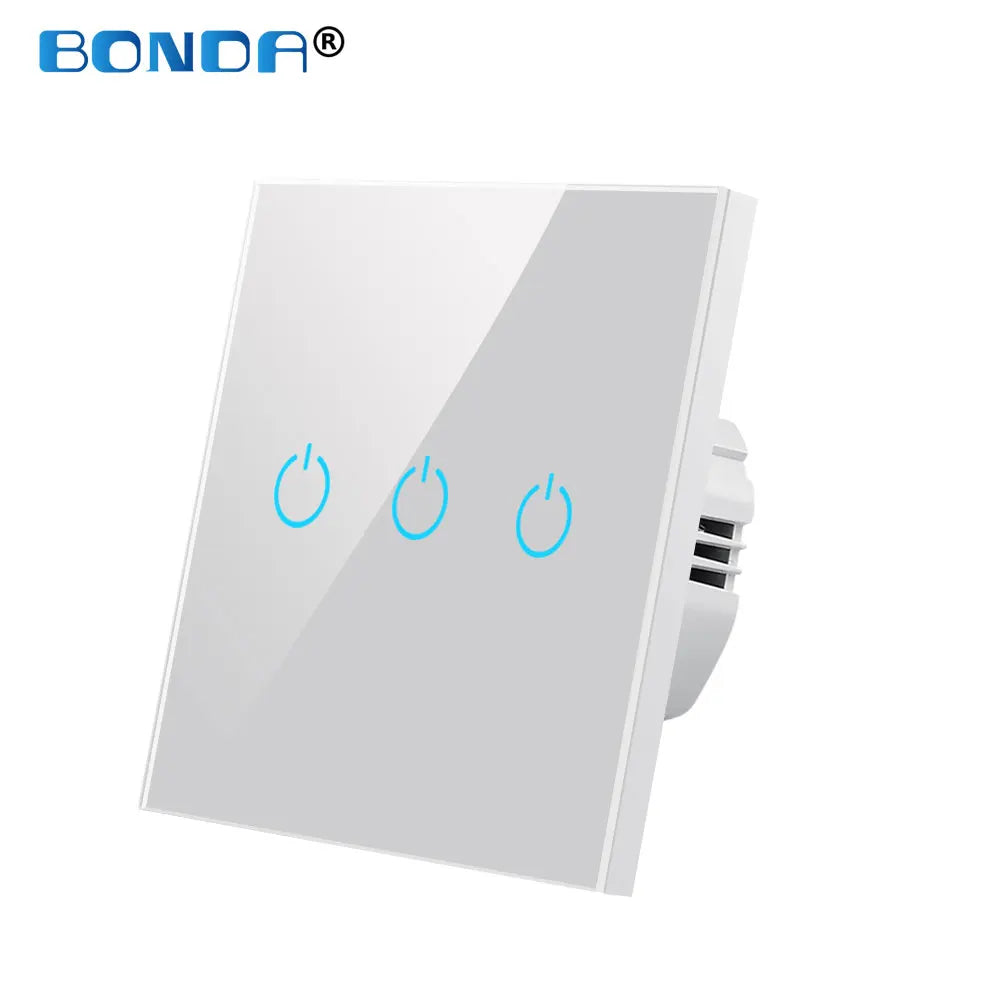 Wall Touch Switch 220V EU Standard Tempered Crystal Glass Panel Power 1/2/3 Gang Sensor Switches Waterproof 86 Interruptor