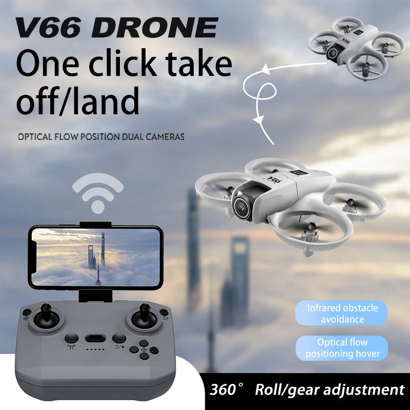 V66 Drone 4K Profesional Dual Camera Headless Mode Obstacle Avoidance WiFi FPV Dron 360° Flip RC Quadcopter Toys for Kids