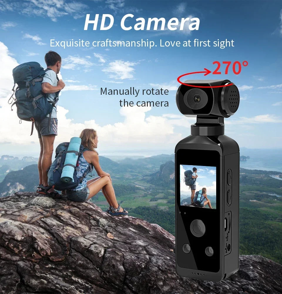 Pocket 4K Ultra HD Action Camera 270° Rotatable Vlog Wifi Mini Sports Cam Waterproof Case Helmet Travel Bicycle Driver Recorder
