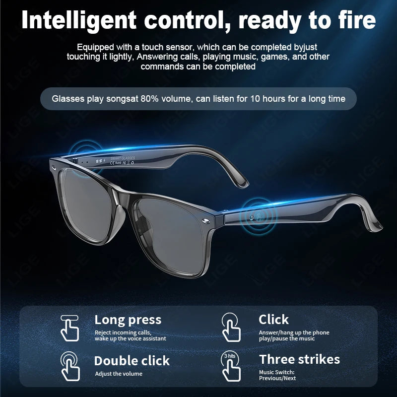 New AI Intelligent Translator Bluetooth Smart Glasses Men 163 Language AI Automatic Dialogue Translation Bluetooth Glasses Women