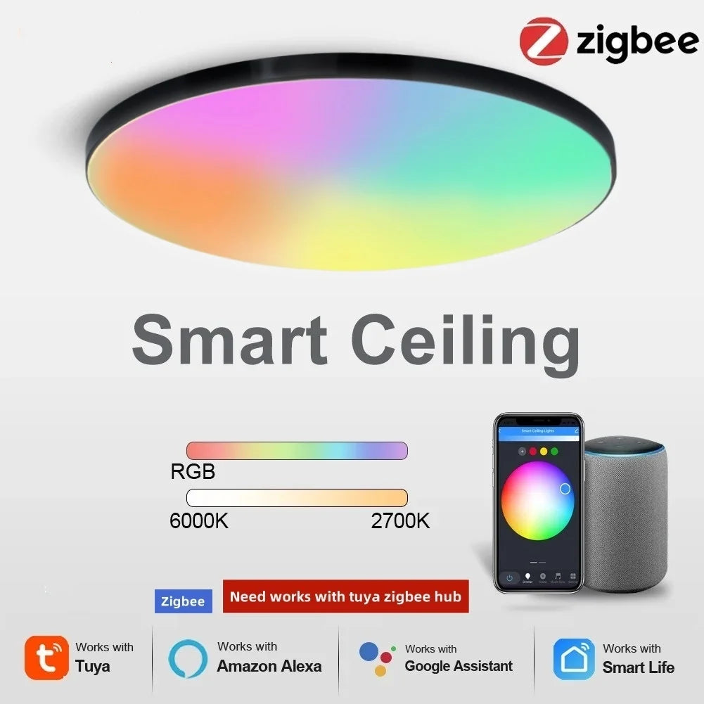Zigbee 3.0 Ceiling Light Wifi RGB Remote Control APP Alexa Google Voice Dimmable Living Room Bedroom Home LED Smart Ceiling Lamp