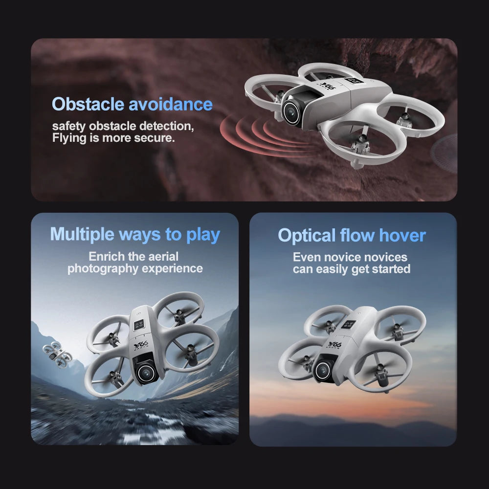 V66 Drone 4K Profesional Dual Camera Headless Mode Obstacle Avoidance WiFi FPV Dron 360° Flip RC Quadcopter Toys for Kids