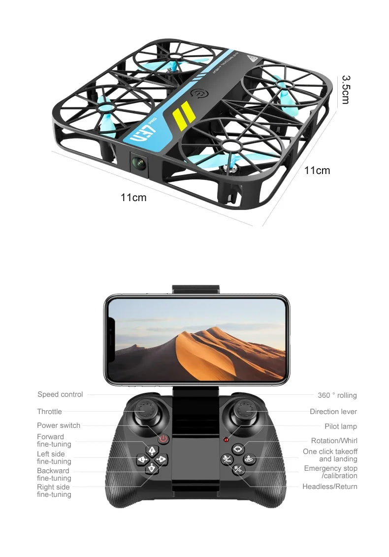 Drone V37 with Camera 8K HD Easy To Carry WiFi FPV Dron Pocket Rc Helicopter Quadcopter Family Toys Gift