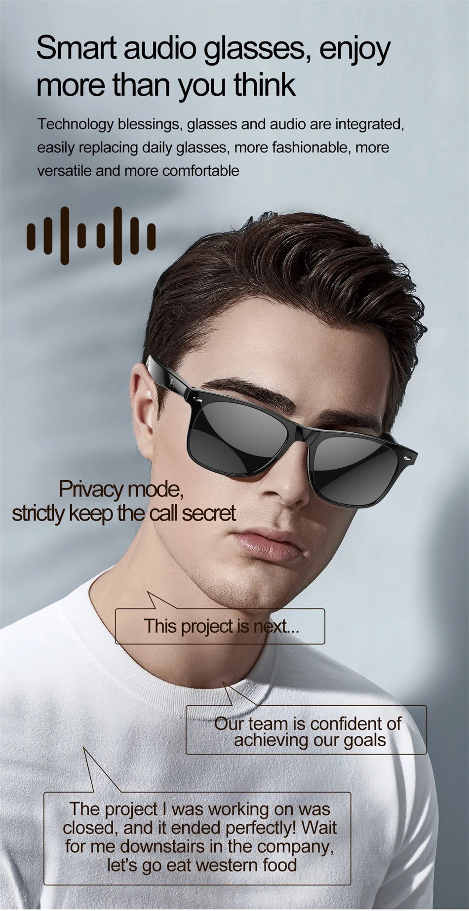 New AI Intelligent Translator Bluetooth Smart Glasses Men 163 Language AI Automatic Dialogue Translation Bluetooth Glasses Women