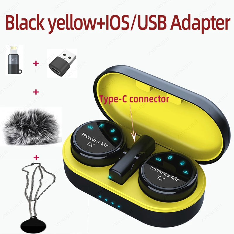 Magnetic Wireless Lavalier Microphone Noise Canceling Necklace Windproof Cap Audio Video Recording Microphone for Smartphone