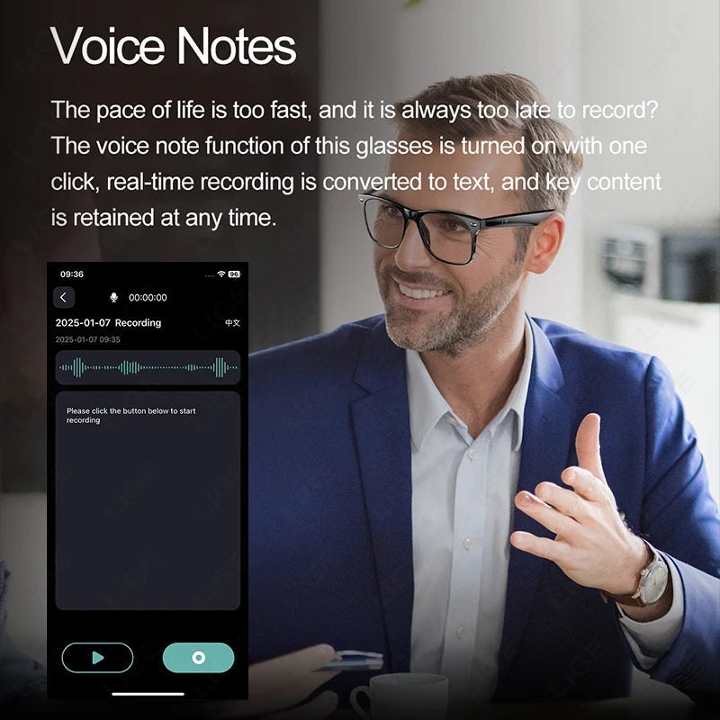 New AI Intelligent Translator Bluetooth Smart Glasses Men 163 Language AI Automatic Dialogue Translation Bluetooth Glasses Women