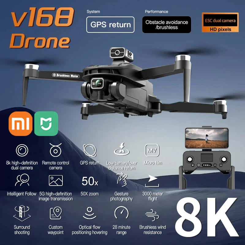 V168 Drone 8K 5G WIFI GPS Professional HD Aerial Photography DualCamera Omnidirectional Obstacle Avoidance Original