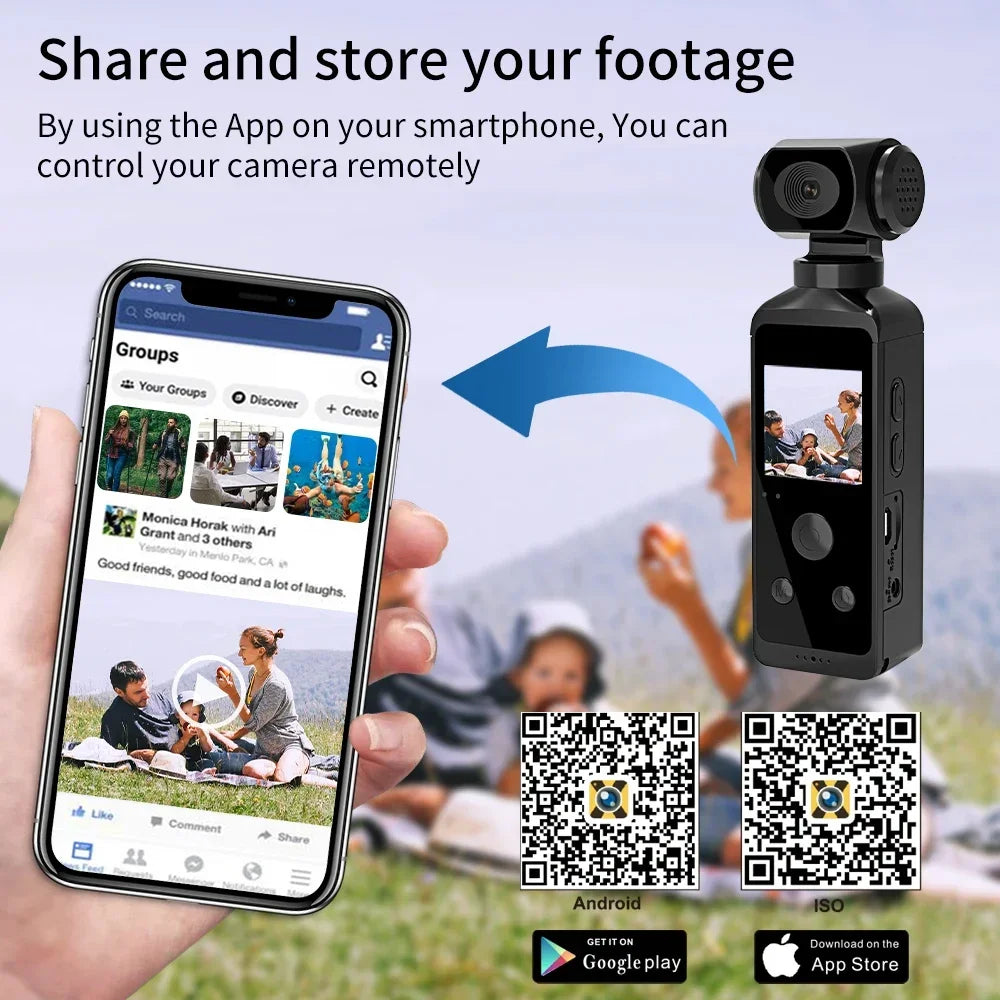 Pocket 4K Ultra HD Action Camera 270° Rotatable Vlog Wifi Mini Sports Cam Waterproof Case Helmet Travel Bicycle Driver Recorder