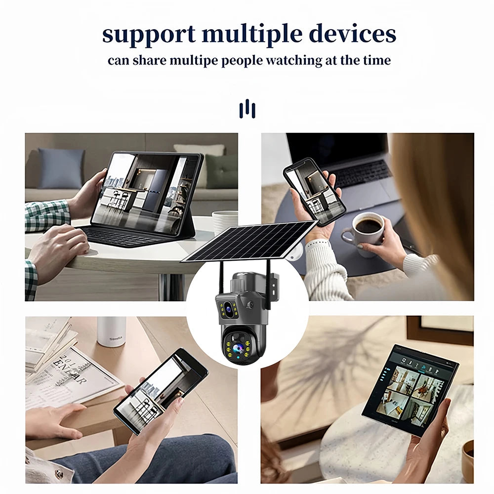 Solar Camera Outdoor 8MP 4K Dual Screen WIFI IP Monitor IP66 PIR Human Detection Security Video CCTV Surveillance Camera V380Pro