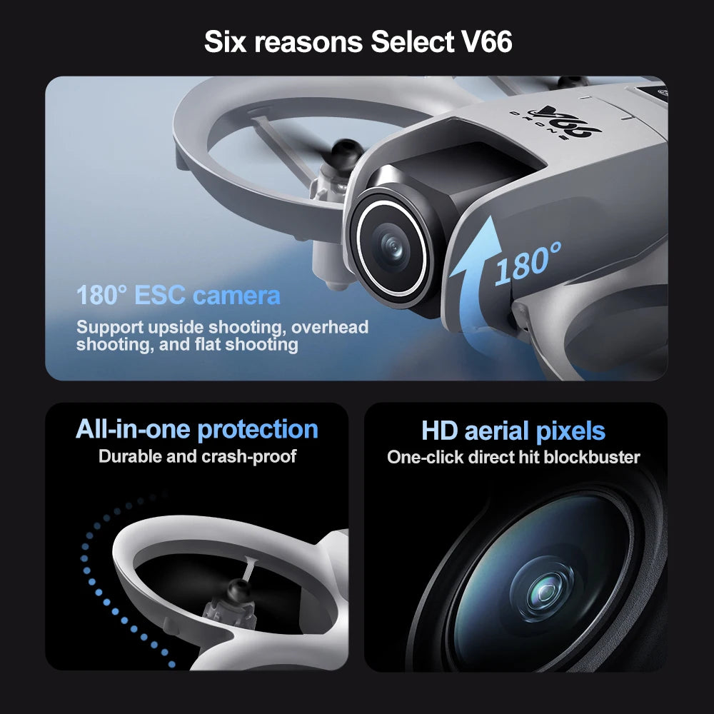 V66 Drone 4K Profesional Dual Camera Headless Mode Obstacle Avoidance WiFi FPV Dron 360° Flip RC Quadcopter Toys for Kids