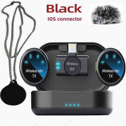 Magnetic Wireless Lavalier Microphone Noise Canceling Necklace Windproof Cap Audio Video Recording Microphone for Smartphone