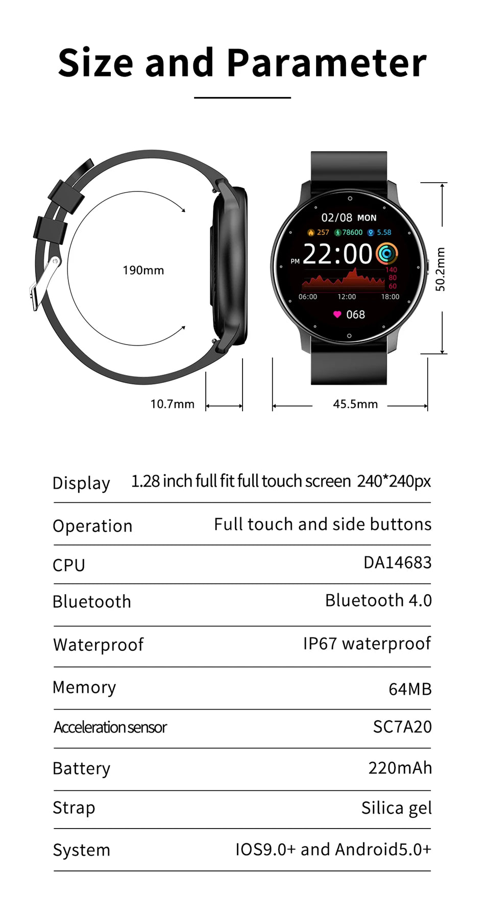 Smart Watch Men Full Touch Screen Sport Fitness Watch IP67 Waterproof Bluetooth For Android ios smartwatch Men+box