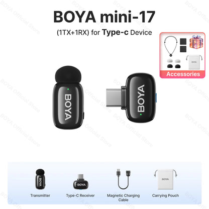 Mini Wireless Lavalier Microphone for iPhone 15/16 Android Phone USB-C Devices for Live Streaming Video Recording Vlog