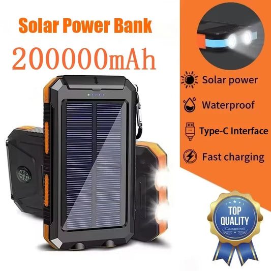 200000mAh Solar Power Bank Portable Large Capacity Charger Compatible 120W Super Fast Charging For iPhone Samsun Huawei Xiaomi