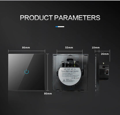 Wall Touch Switch 220V EU Standard Tempered Crystal Glass Panel Power 1/2/3 Gang Sensor Switches Waterproof 86 Interruptor