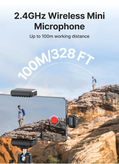 Mini Wireless Lavalier Microphone for iPhone 15/16 Android Phone USB-C Devices for Live Streaming Video Recording Vlog