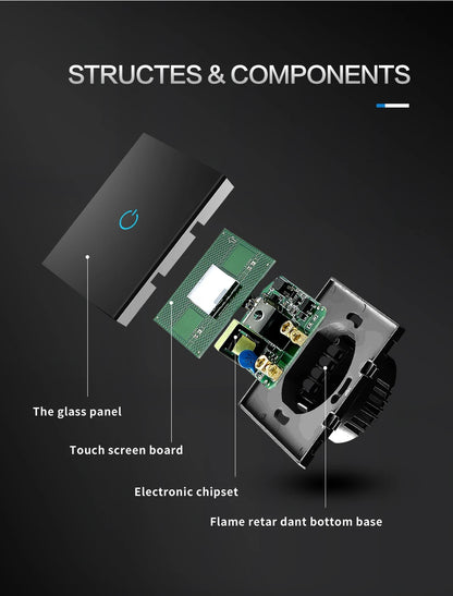Wall Touch Switch 220V EU Standard Tempered Crystal Glass Panel Power 1/2/3 Gang Sensor Switches Waterproof 86 Interruptor