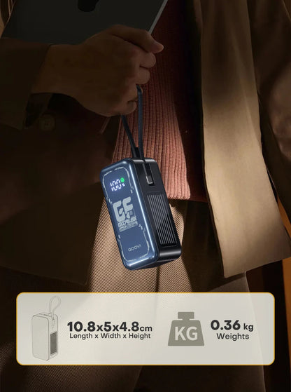 Power Bank 20000mah 65W Fast Charging Built-in Cable External Large Battery Portable Charger For iPhone Samsung Xiaomi