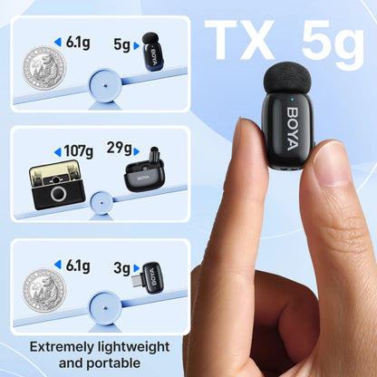 Mini Wireless Lavalier Microphone for iPhone 15/16 Android Phone USB-C Devices for Live Streaming Video Recording Vlog