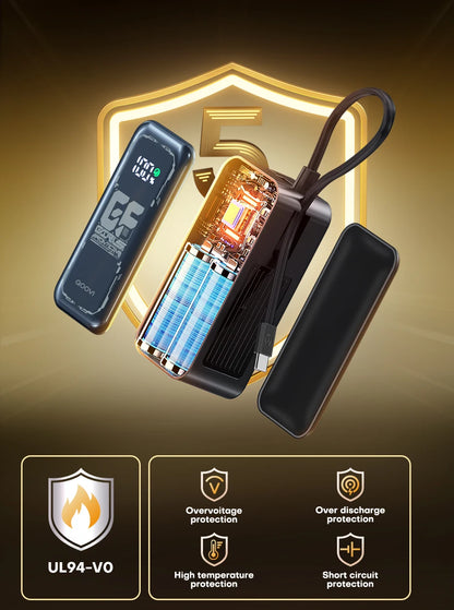 Power Bank 20000mah 65W Fast Charging Built-in Cable External Large Battery Portable Charger For iPhone Samsung Xiaomi