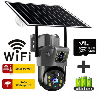 Solar Camera Outdoor 8MP 4K Dual Screen WIFI IP Monitor IP66 PIR Human Detection Security Video CCTV Surveillance Camera V380Pro