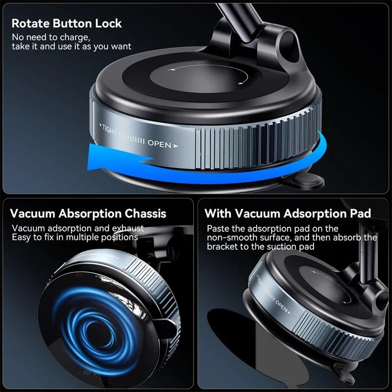360° Adjustable Vacuum Suction Magnetic Bracket Car Phone Holder for Magsafe IPhone Samsung Foldable Magnet Mag Safe Stand Mount