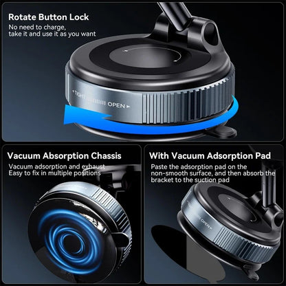 360° Adjustable Vacuum Suction Magnetic Bracket Car Phone Holder for Magsafe IPhone Samsung Foldable Magnet Mag Safe Stand Mount