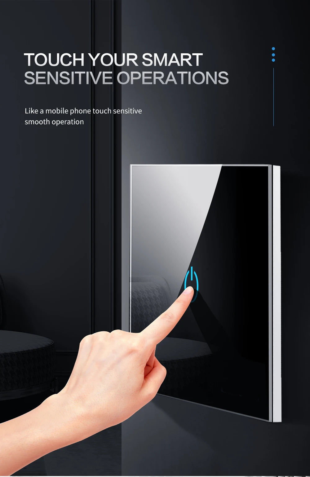Wall Touch Switch 220V EU Standard Tempered Crystal Glass Panel Power 1/2/3 Gang Sensor Switches Waterproof 86 Interruptor