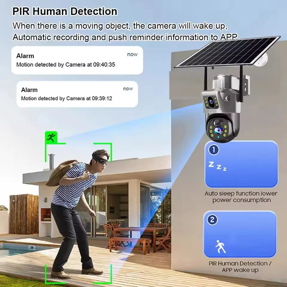Solar Camera Outdoor 8MP 4K Dual Screen WIFI IP Monitor IP66 PIR Human Detection Security Video CCTV Surveillance Camera V380Pro