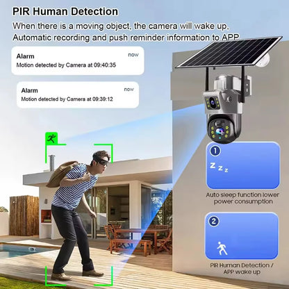 Solar Camera Outdoor 8MP 4K Dual Screen WIFI IP Monitor IP66 PIR Human Detection Security Video CCTV Surveillance Camera V380Pro