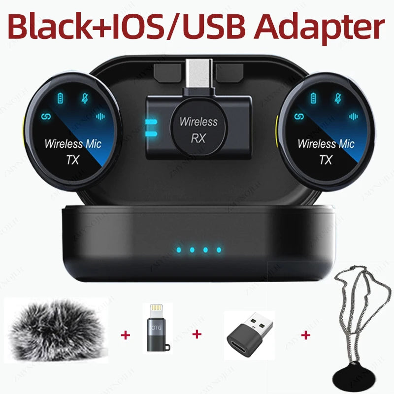 Magnetic Wireless Lavalier Microphone Noise Canceling Necklace Windproof Cap Audio Video Recording Microphone for Smartphone