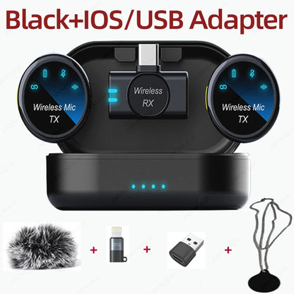 Magnetic Wireless Lavalier Microphone Noise Canceling Necklace Windproof Cap Audio Video Recording Microphone for Smartphone