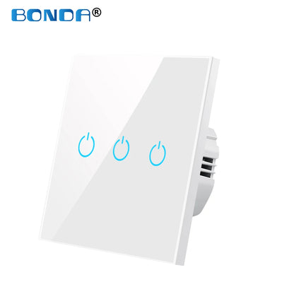 Wall Touch Switch 220V EU Standard Tempered Crystal Glass Panel Power 1/2/3 Gang Sensor Switches Waterproof 86 Interruptor