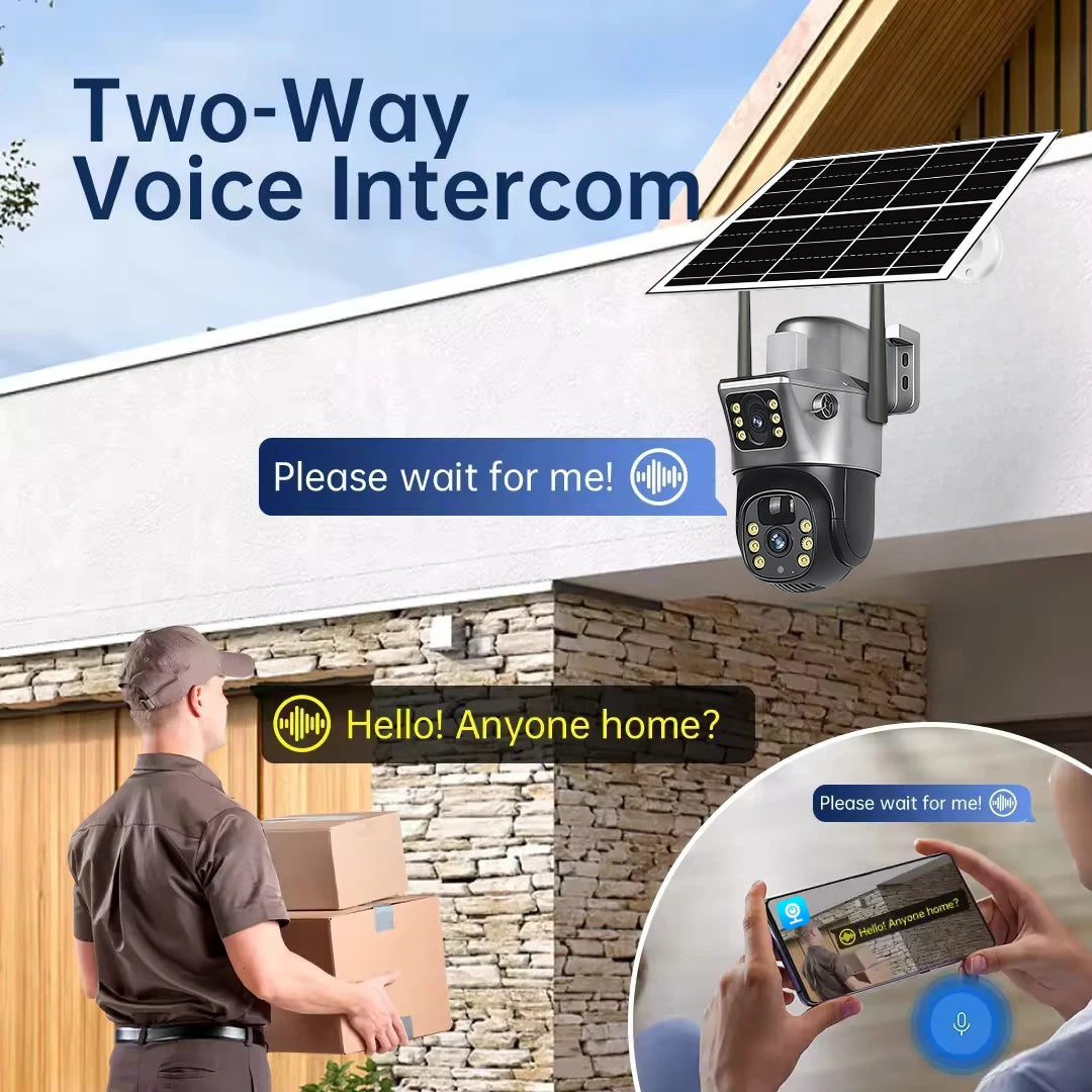 Solar Camera Outdoor 8MP 4K Dual Screen WIFI IP Monitor IP66 PIR Human Detection Security Video CCTV Surveillance Camera V380Pro