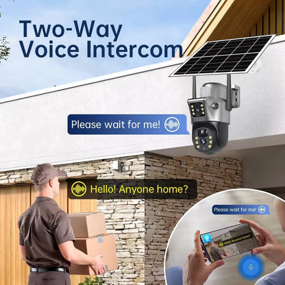 Solar Camera Outdoor 8MP 4K Dual Screen WIFI IP Monitor IP66 PIR Human Detection Security Video CCTV Surveillance Camera V380Pro
