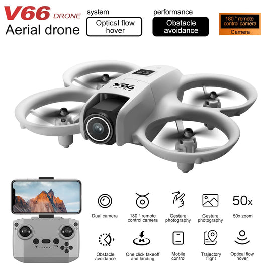 V66 Drone 4K Profesional Dual Camera Headless Mode Obstacle Avoidance WiFi FPV Dron 360° Flip RC Quadcopter Toys for Kids
