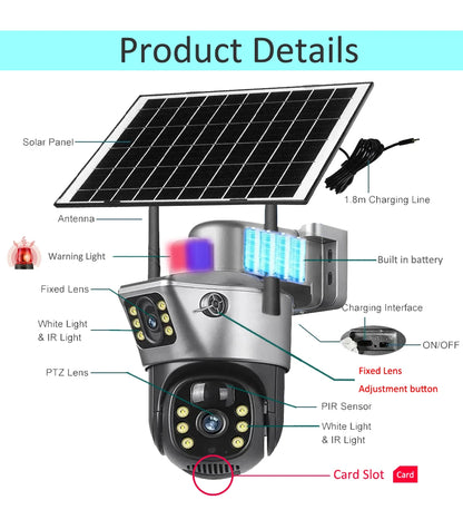 Solar Camera Outdoor 8MP 4K Dual Screen WIFI IP Monitor IP66 PIR Human Detection Security Video CCTV Surveillance Camera V380Pro