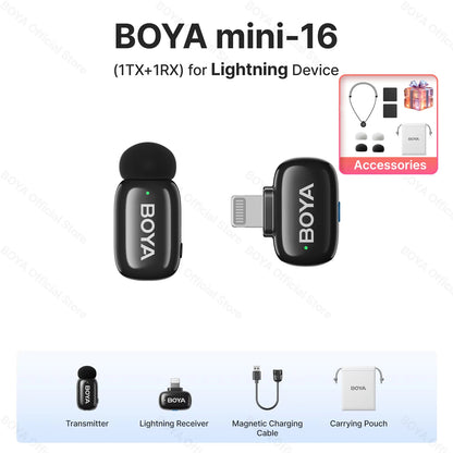 Mini Wireless Lavalier Microphone for iPhone 15/16 Android Phone USB-C Devices for Live Streaming Video Recording Vlog