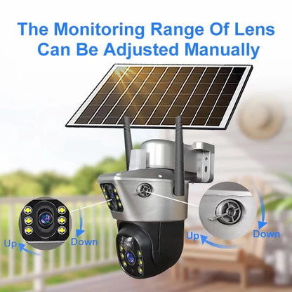 Solar Camera Outdoor 8MP 4K Dual Screen WIFI IP Monitor IP66 PIR Human Detection Security Video CCTV Surveillance Camera V380Pro