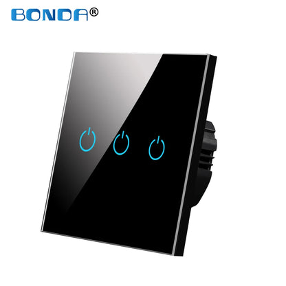 Wall Touch Switch 220V EU Standard Tempered Crystal Glass Panel Power 1/2/3 Gang Sensor Switches Waterproof 86 Interruptor