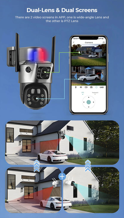 Solar Camera Outdoor 8MP 4K Dual Screen WIFI IP Monitor IP66 PIR Human Detection Security Video CCTV Surveillance Camera V380Pro