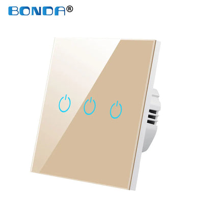 Wall Touch Switch 220V EU Standard Tempered Crystal Glass Panel Power 1/2/3 Gang Sensor Switches Waterproof 86 Interruptor
